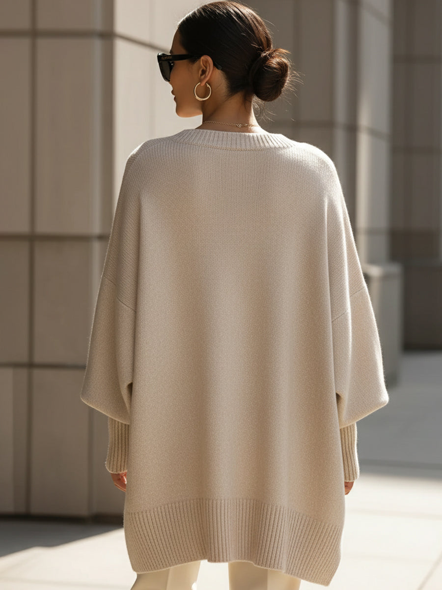 Crew Neck Batwing Poncho Sweater