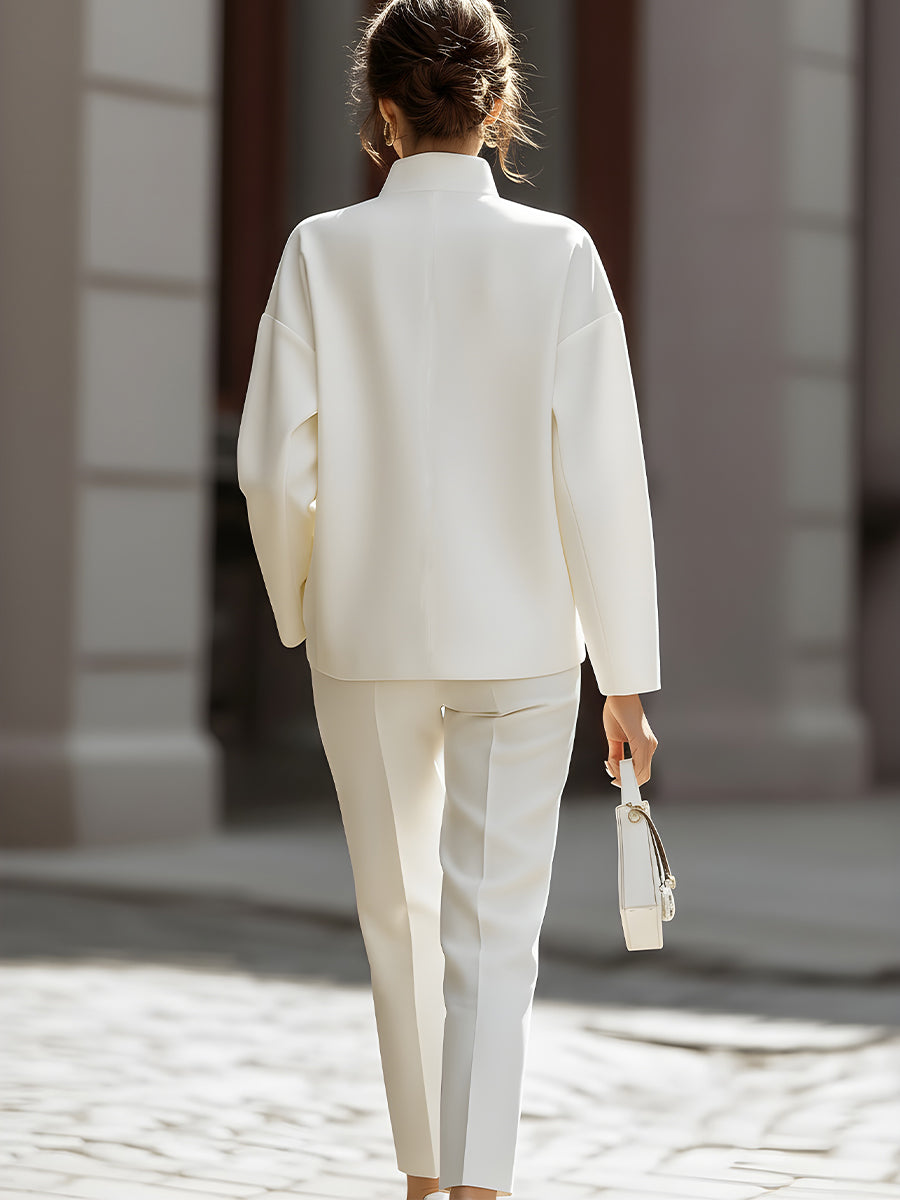 Oversized Stand-Collar Shirt And Tailored Trouser Set