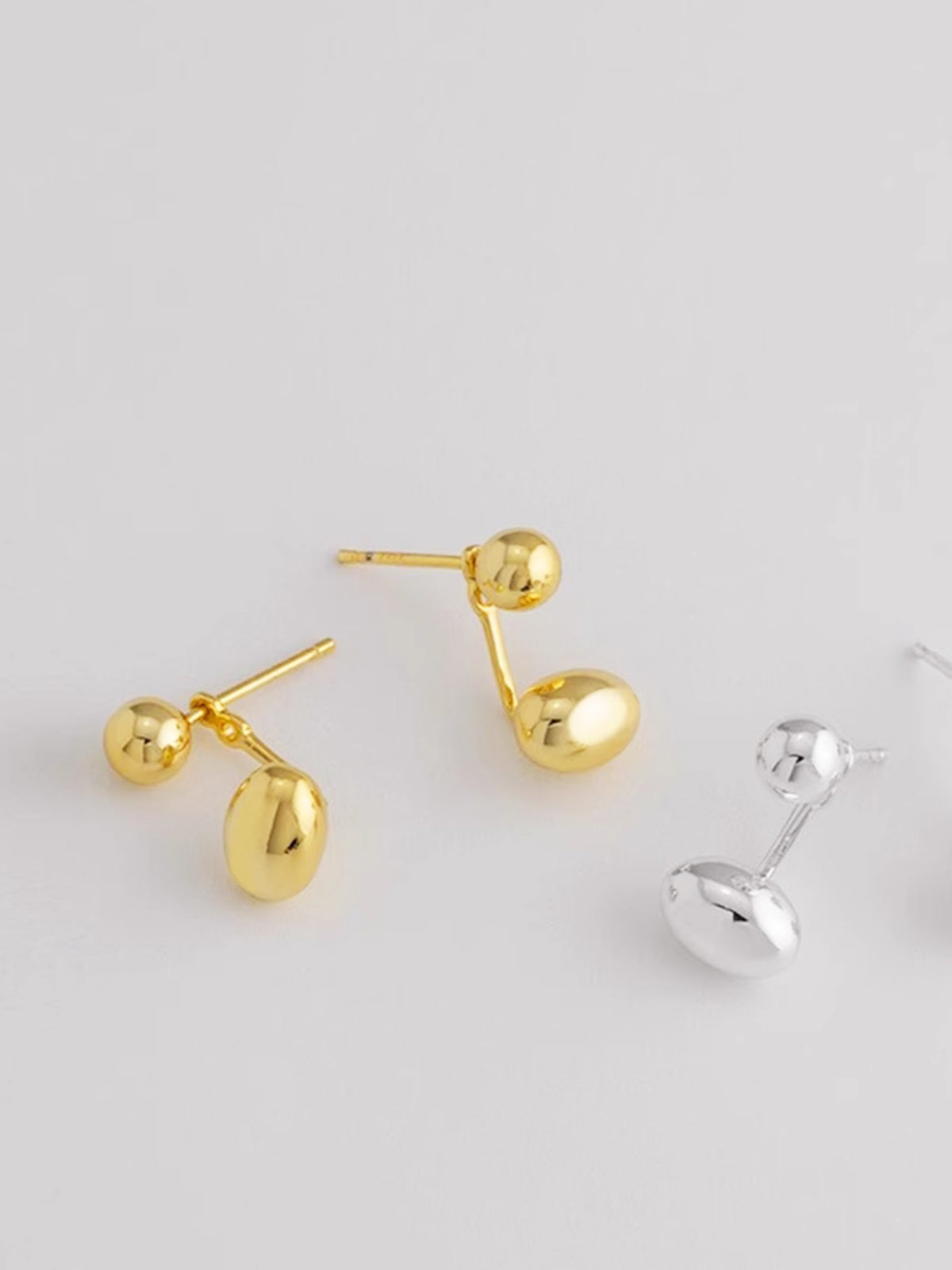 Minimalist Double Bean Front Back Stud Earrings