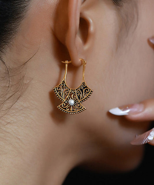 Vintage-Style Faux Pearl Filigree Fan Drop Earrings