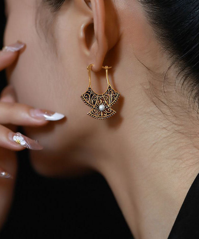 Vintage-Style Faux Pearl Filigree Fan Drop Earrings