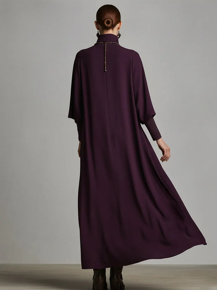 Draped Turtleneck Long Sleeve Jersey Maxi Dress