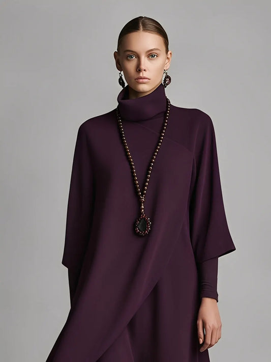 Draped Turtleneck Long Sleeve Jersey Maxi Dress