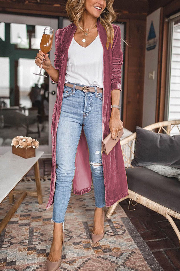 Velvet Kimono Duster Jacket with Mandarin Collar
