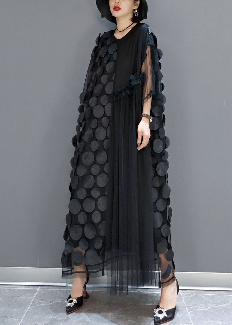 Black Tulle 3D Dot Asymmetric Party Dress