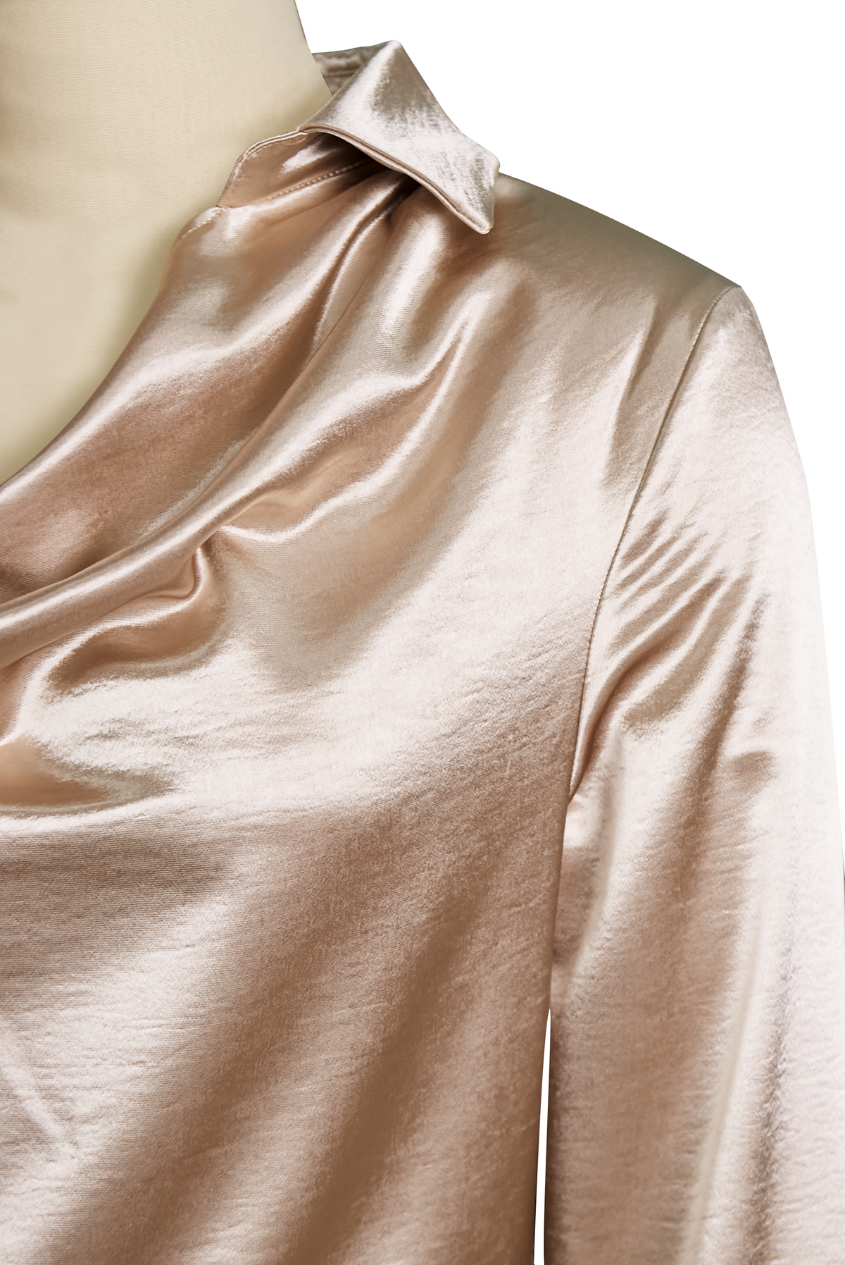 Satin Cowl Neck Long Sleeve Collared Blouse