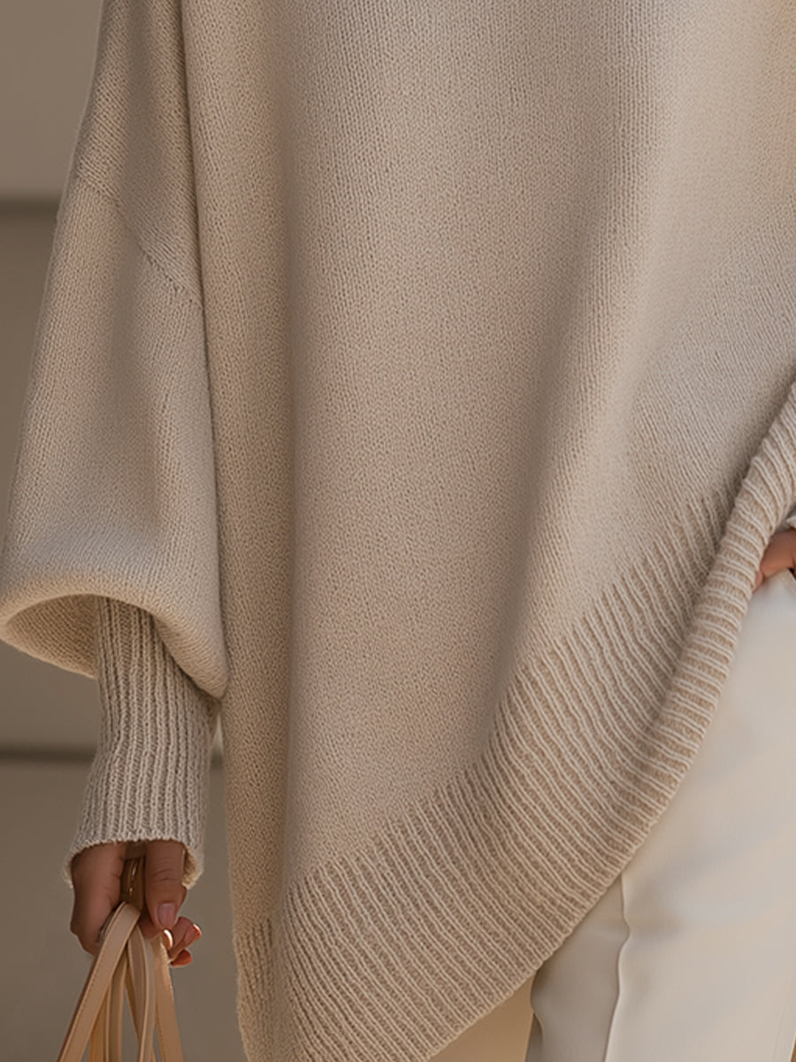 Crew Neck Batwing Poncho Sweater