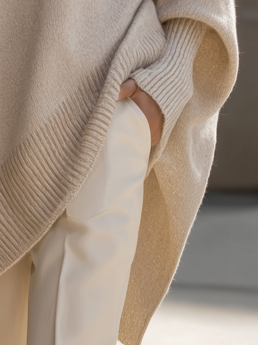 Crew Neck Batwing Poncho Sweater