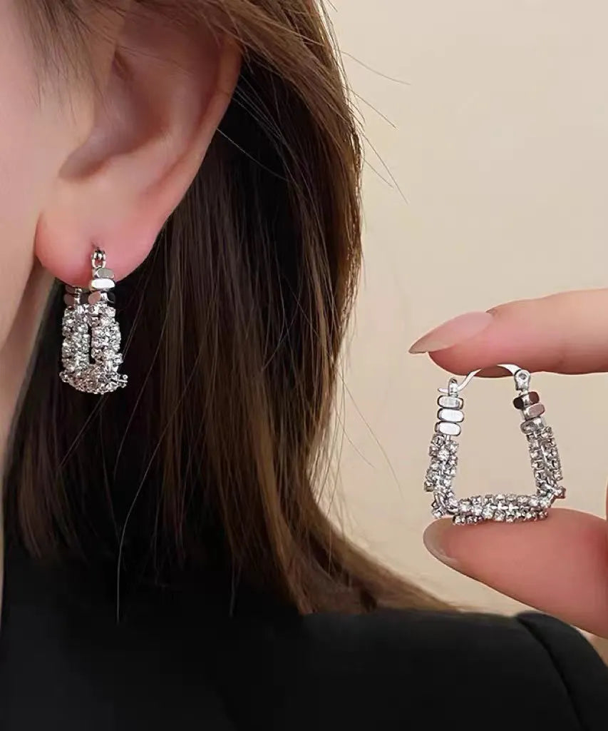 Sparkly Pave Rhinestone U-Shape Hoop Earrings