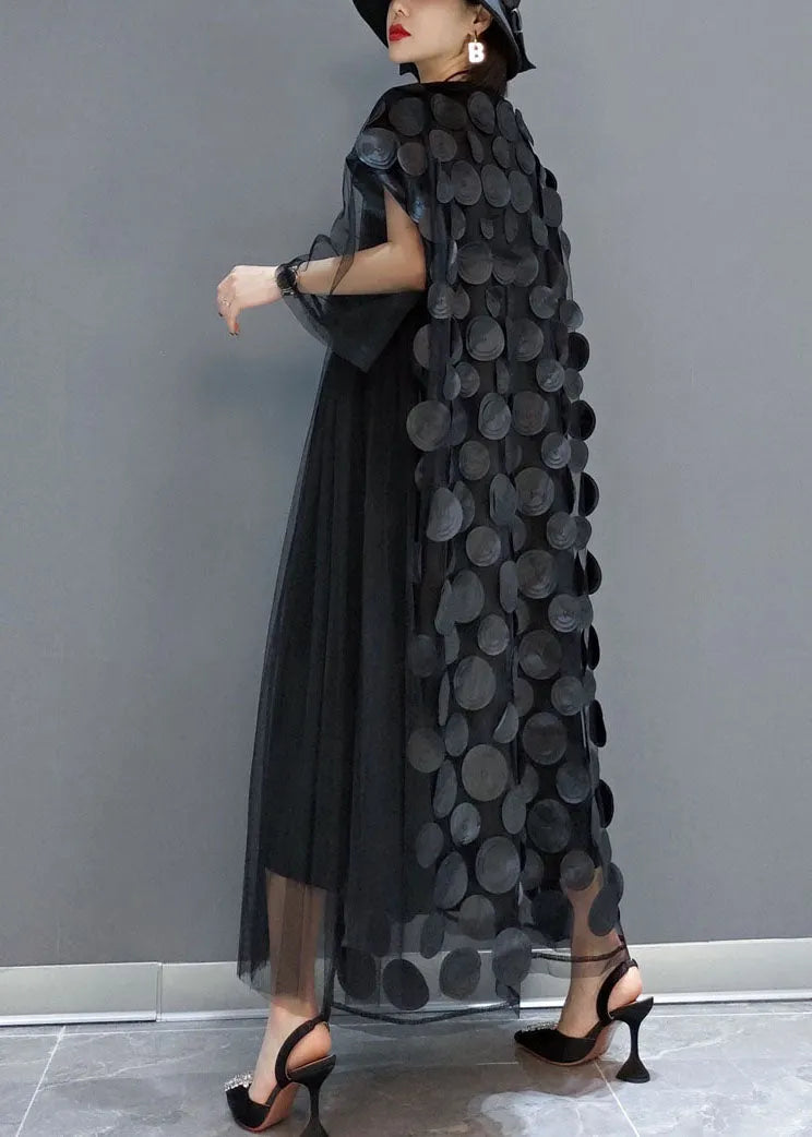 Black Tulle 3D Dot Asymmetric Party Dress