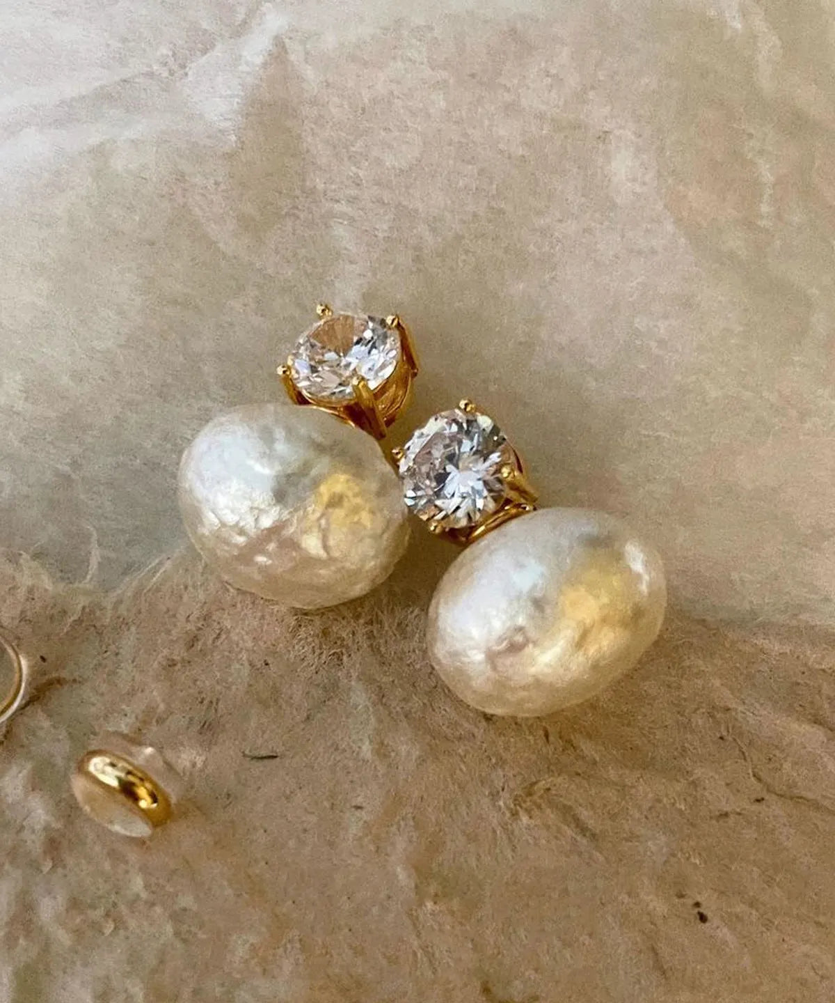 Gold-Tone Cubic Zirconia Faux Pearl Stud Earrings