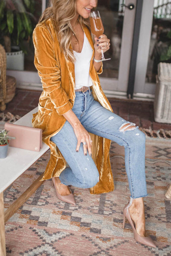 Velvet Kimono Duster Jacket with Mandarin Collar