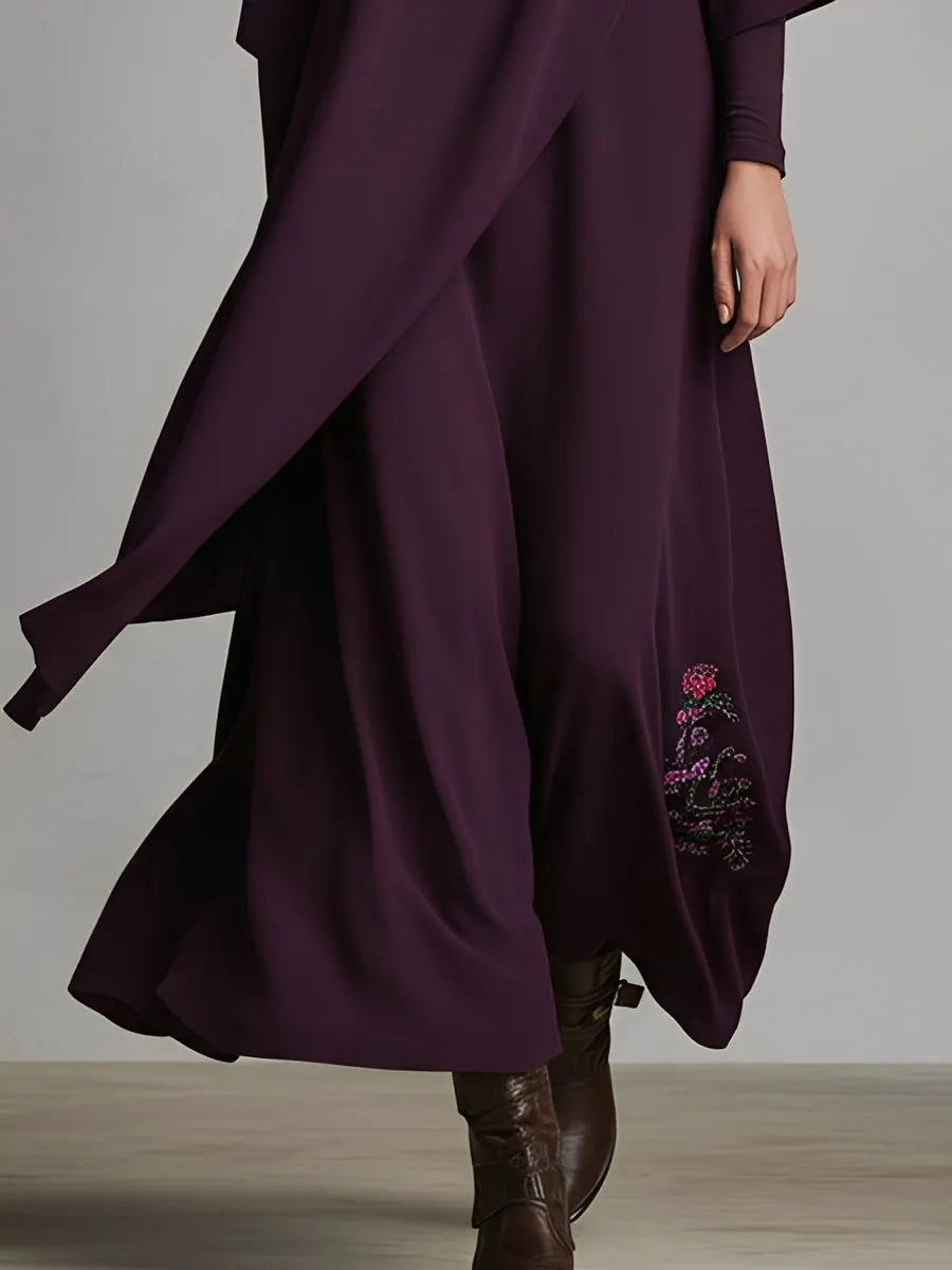 Draped Turtleneck Long Sleeve Jersey Maxi Dress
