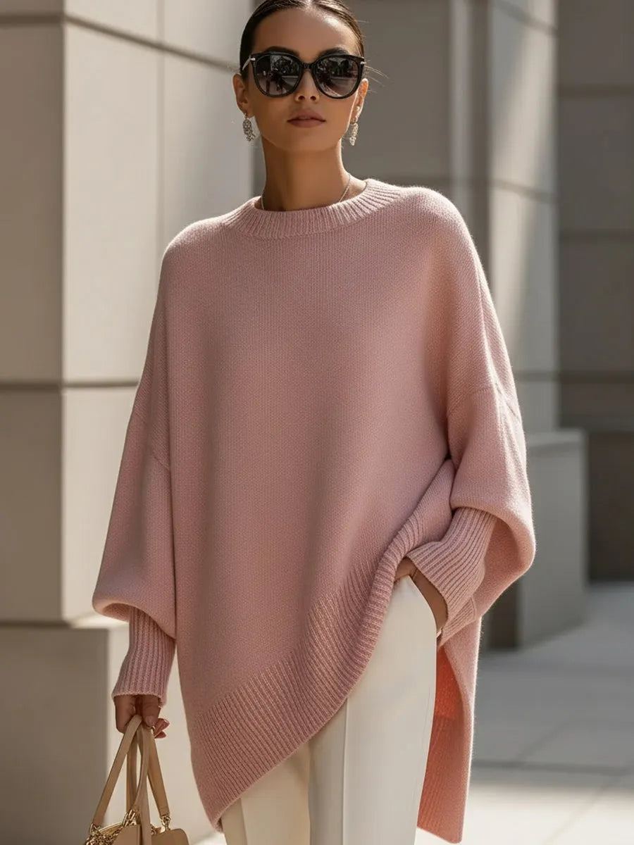 Crew Neck Batwing Poncho Sweater