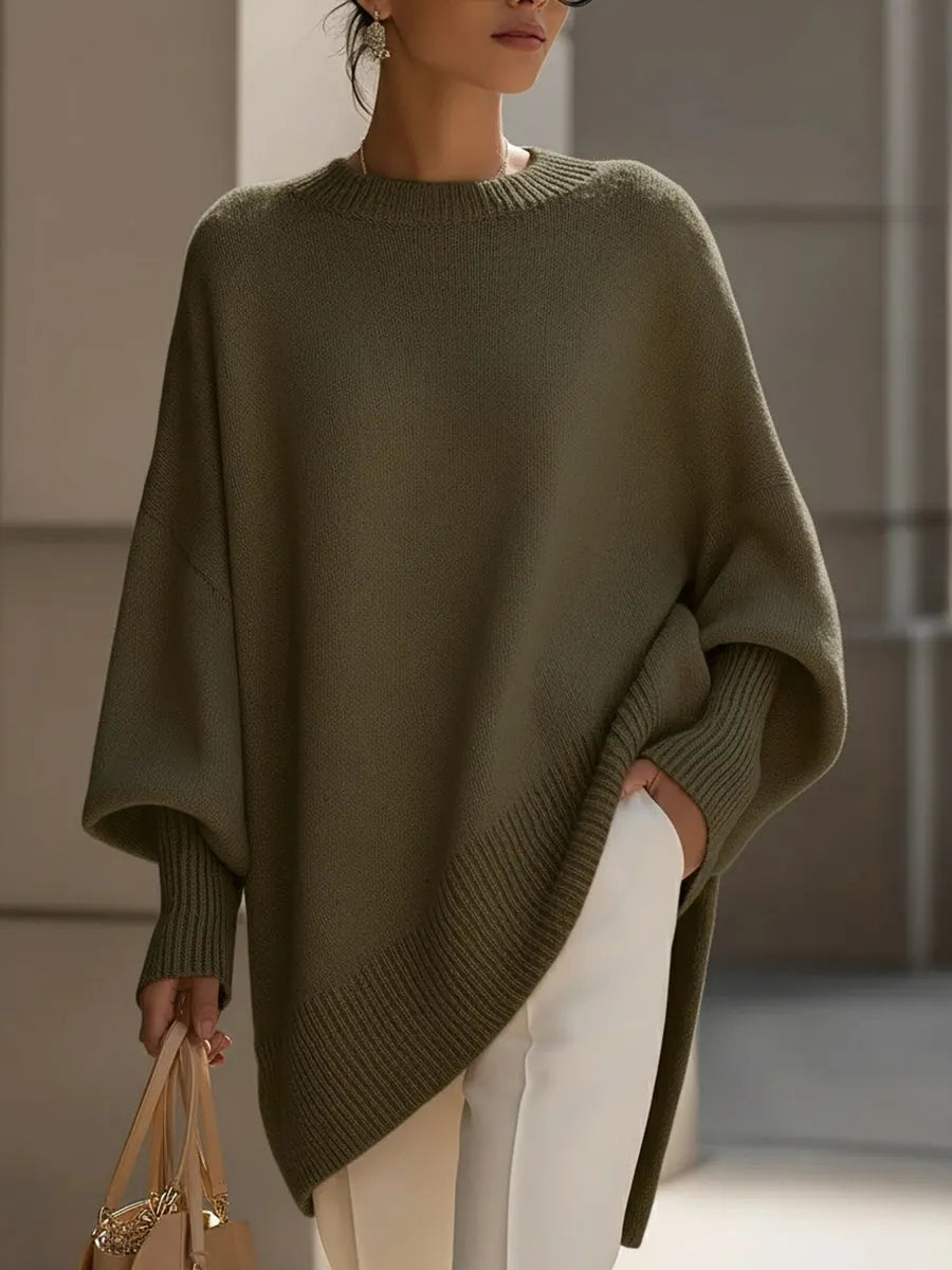 Crew Neck Batwing Poncho Sweater