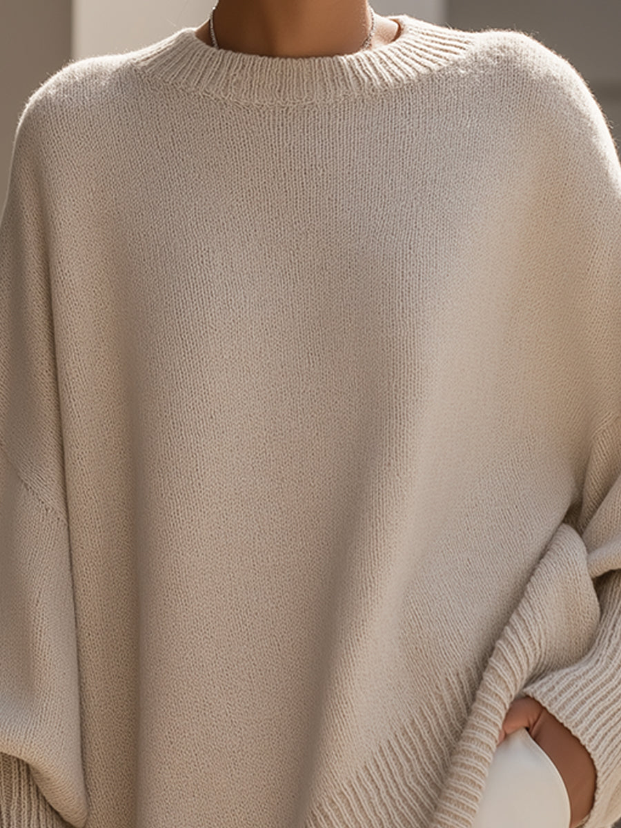 Crew Neck Batwing Poncho Sweater