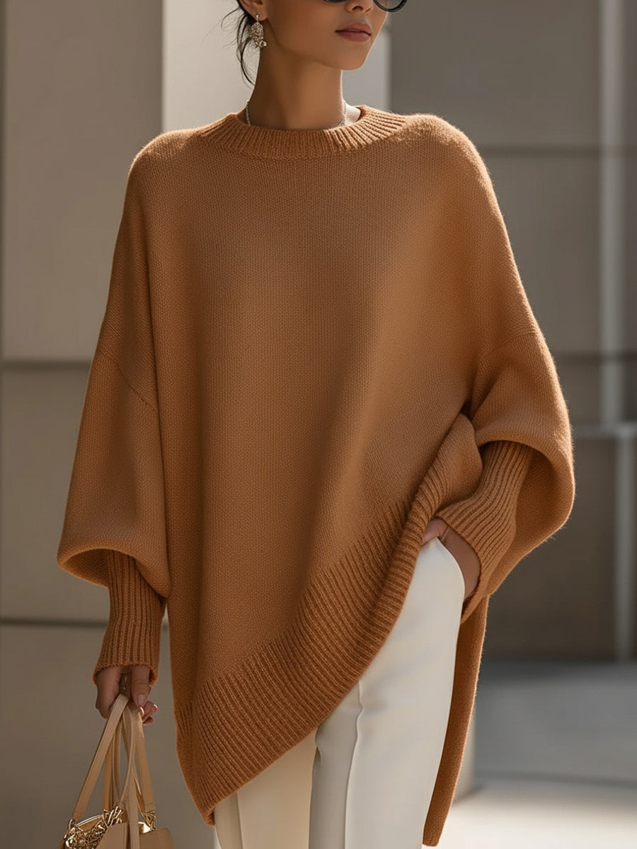 Crew Neck Batwing Poncho Sweater