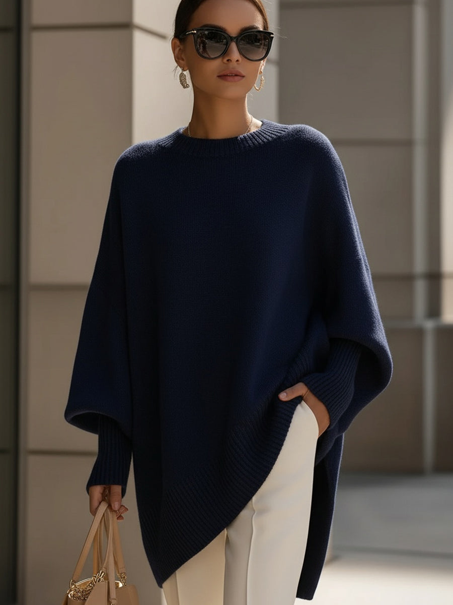 Crew Neck Batwing Poncho Sweater
