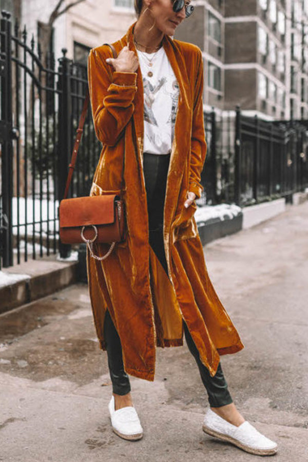 Velvet Kimono Duster Jacket with Mandarin Collar