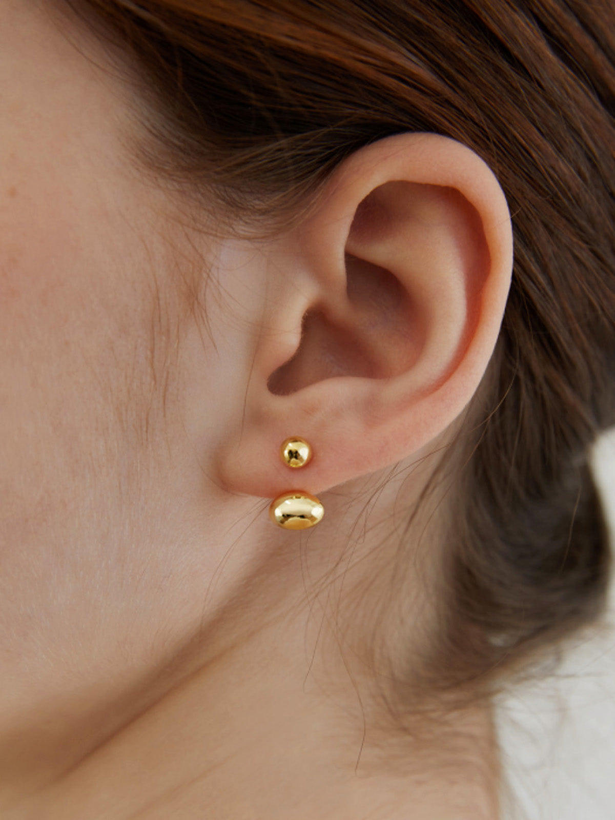 Minimalist Double Bean Front Back Stud Earrings