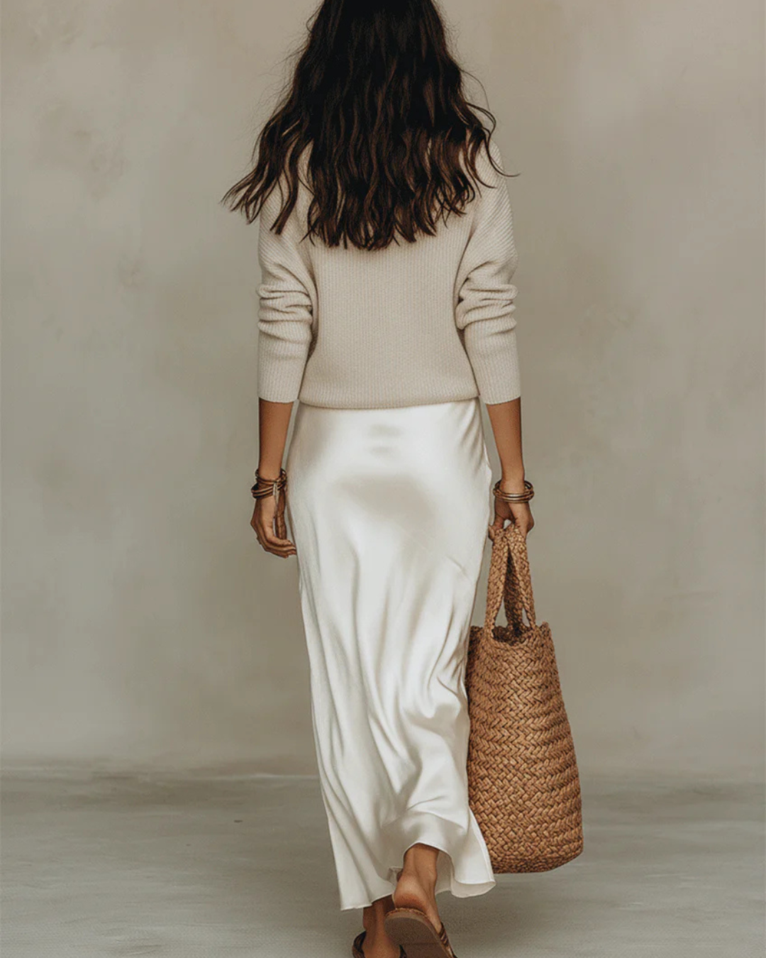 Satin Slip Dress And V-Neck Sweater Set