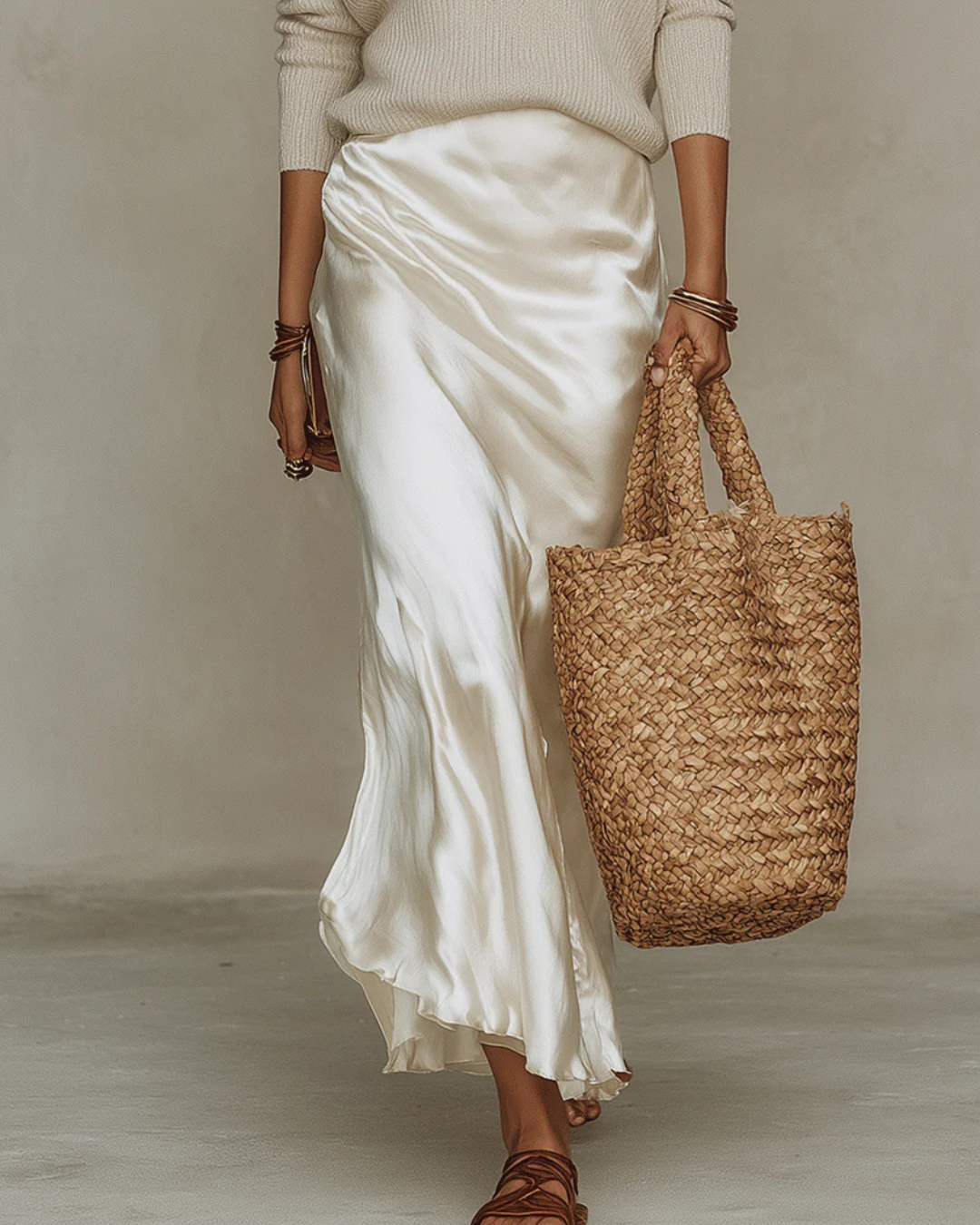 Satin Slip Dress And V-Neck Sweater Set