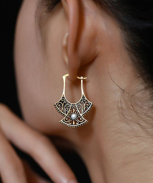 Vintage-Style Faux Pearl Filigree Fan Drop Earrings