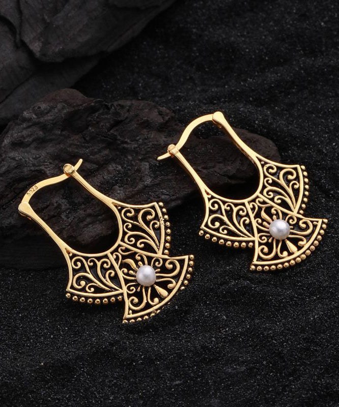 Vintage-Style Faux Pearl Filigree Fan Drop Earrings