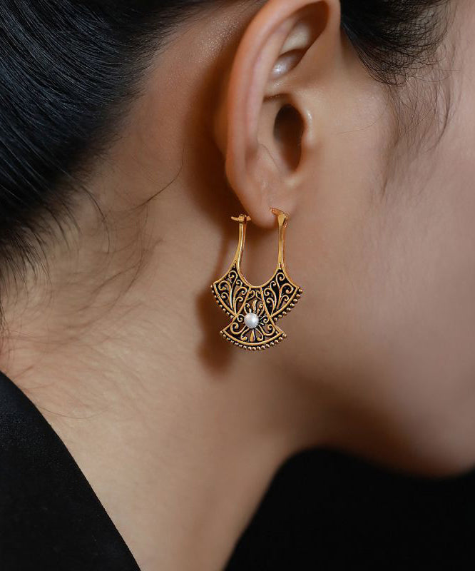 Vintage-Style Faux Pearl Filigree Fan Drop Earrings