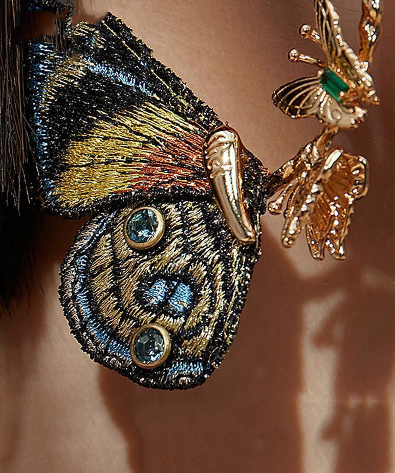 Embroidered Butterfly Statement Gold-Tone Hoop Earrings