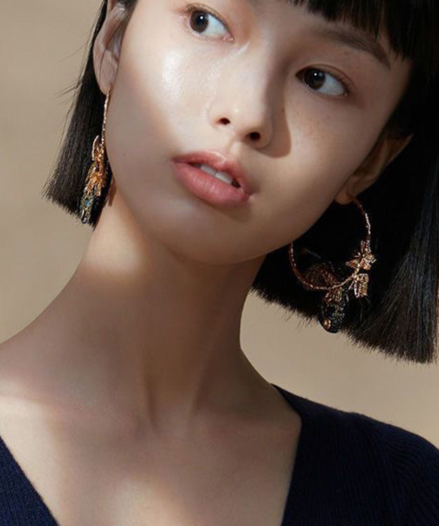 Embroidered Butterfly Statement Gold-Tone Hoop Earrings
