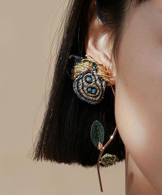 Embroidered Butterfly Statement Gold-Tone Hoop Earrings