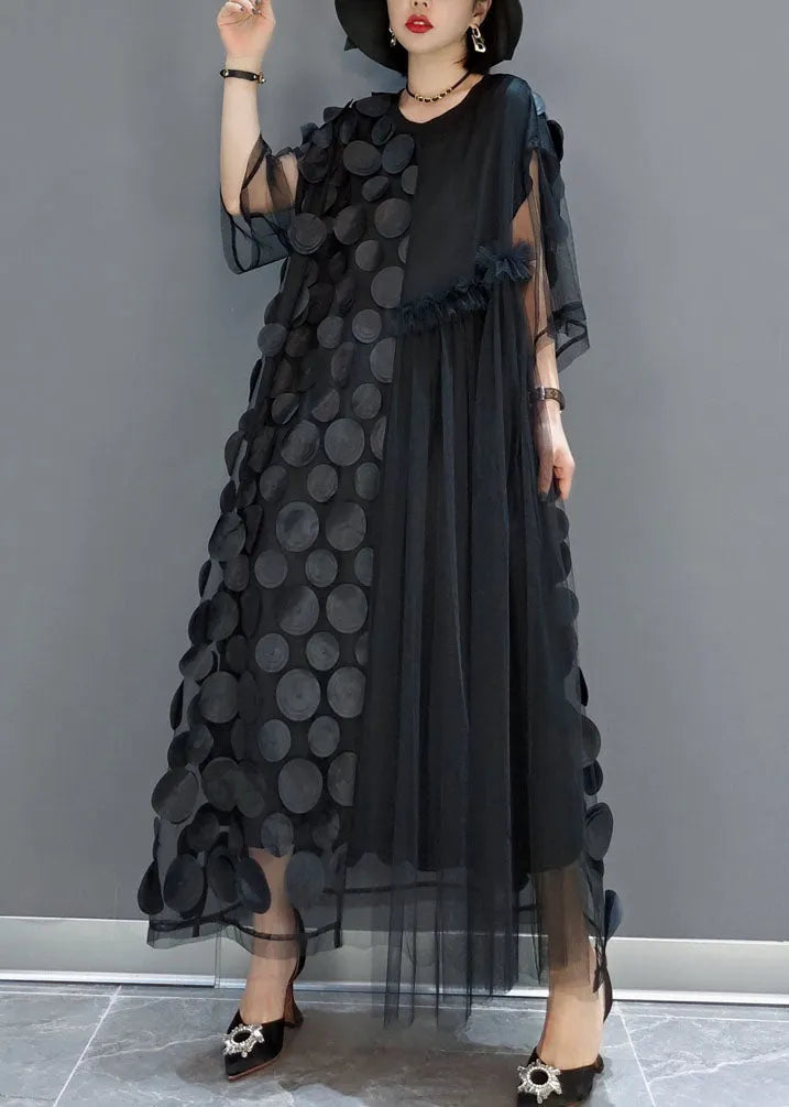 Black Tulle 3D Dot Asymmetric Party Dress