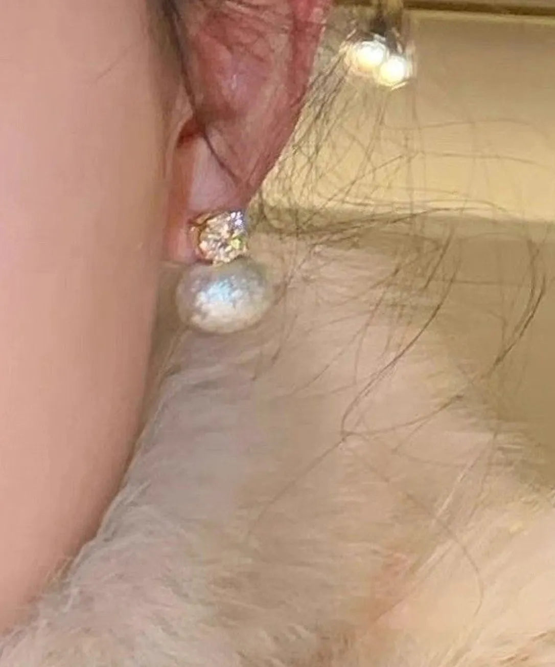Gold-Tone Cubic Zirconia Faux Pearl Stud Earrings