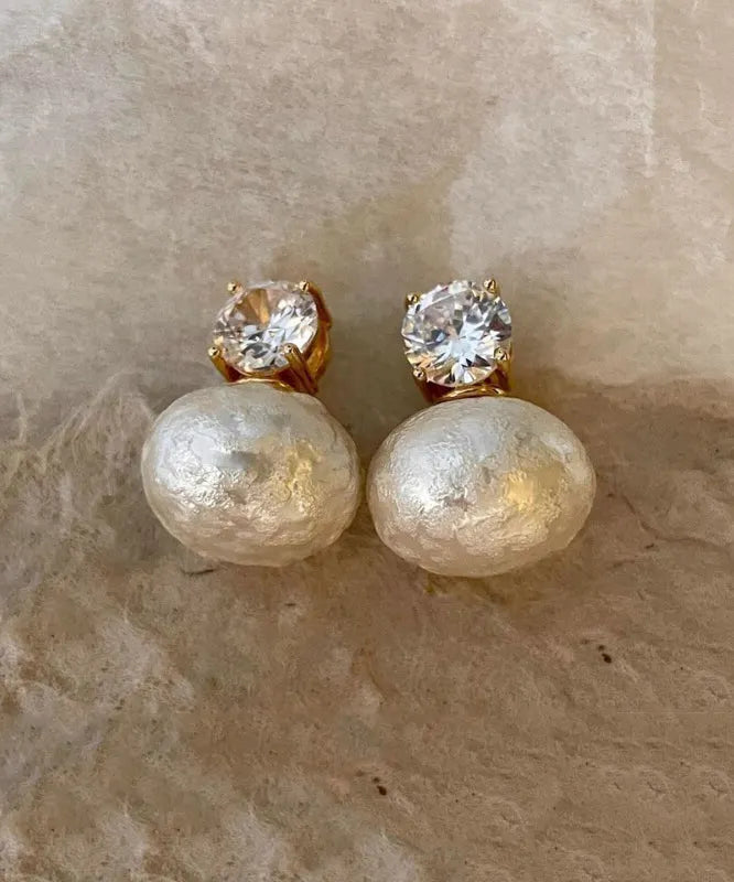 Gold-Tone Cubic Zirconia Faux Pearl Stud Earrings