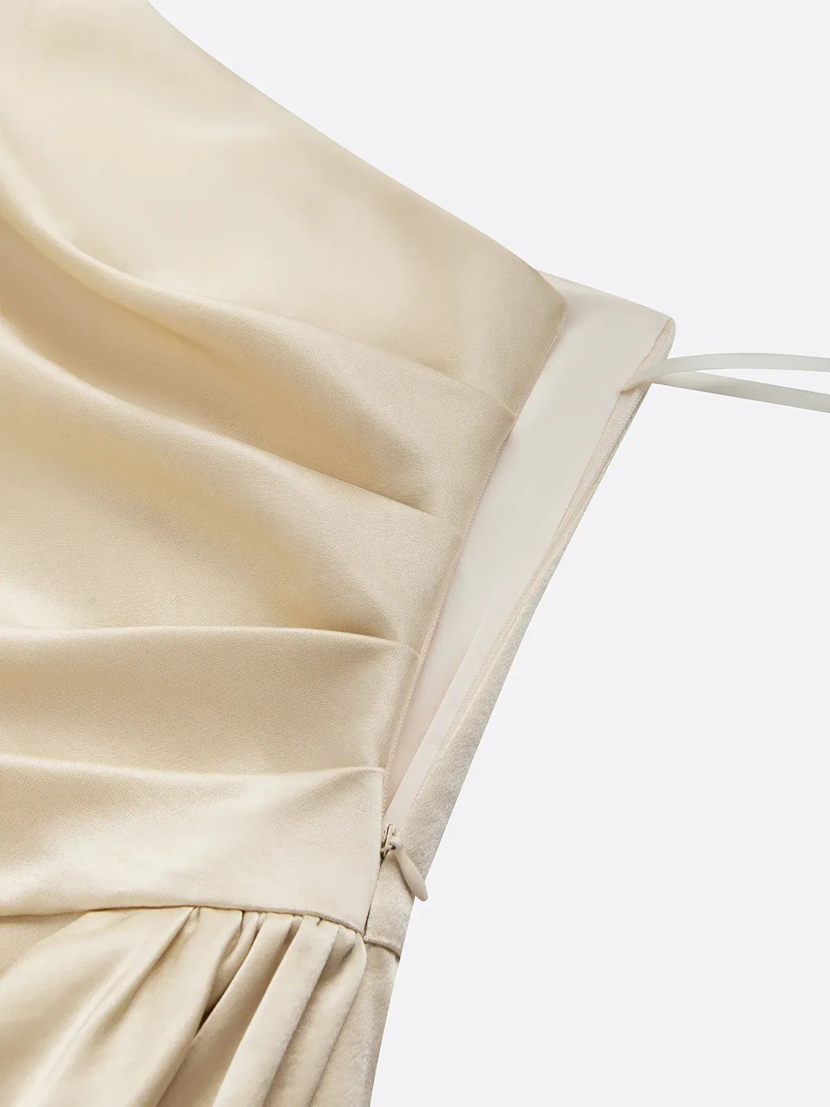 One-Shoulder Ruched Satin Column Maxi Evening Dress
