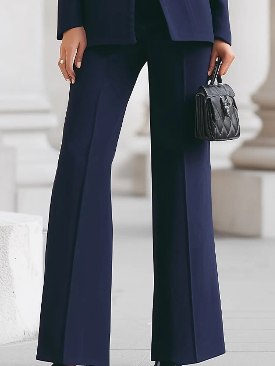 Stand Collar Blazer and Wide Leg Trouser Suit Set