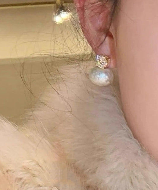 Gold-Tone Cubic Zirconia Faux Pearl Stud Earrings