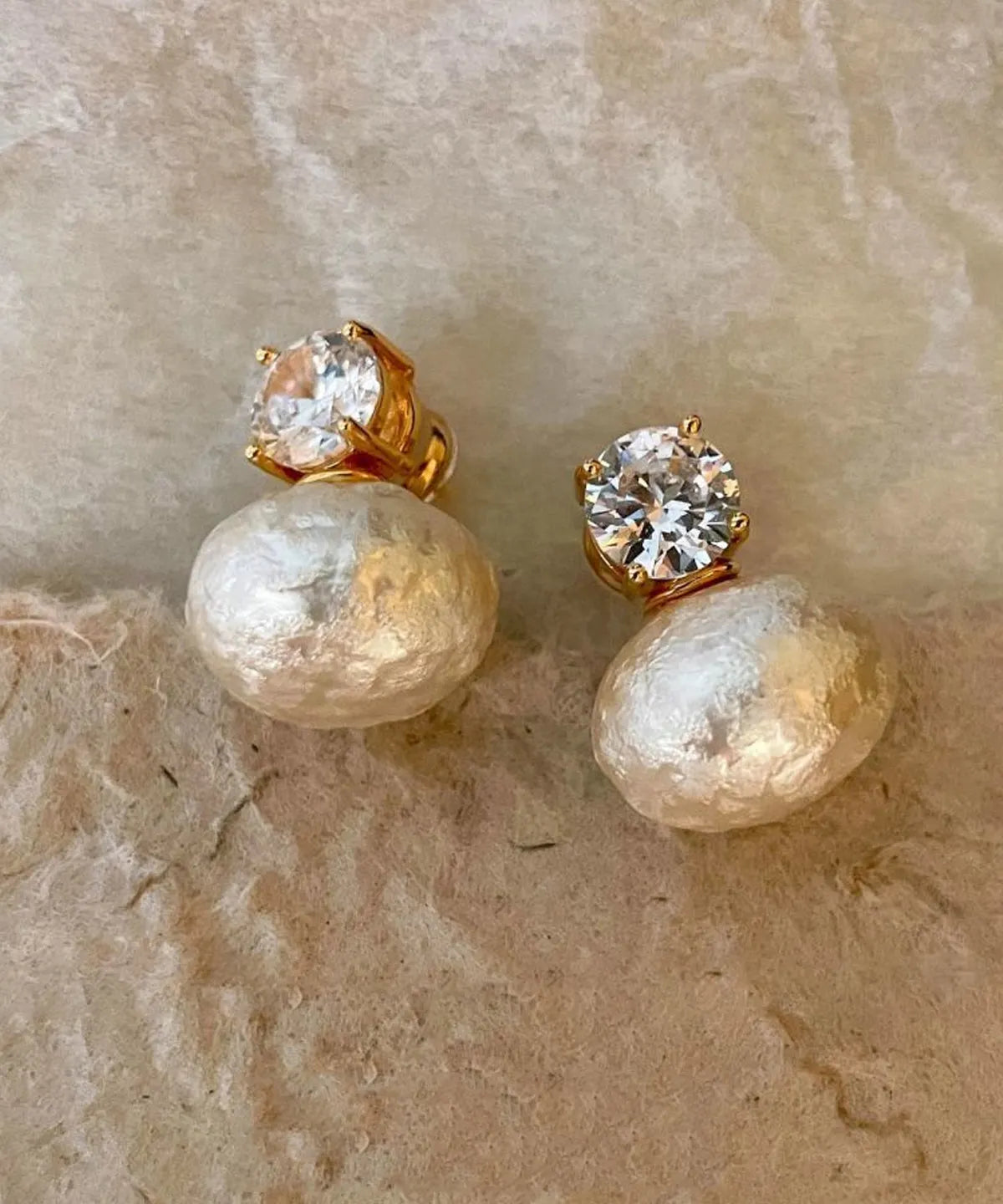 Gold-Tone Cubic Zirconia Faux Pearl Stud Earrings