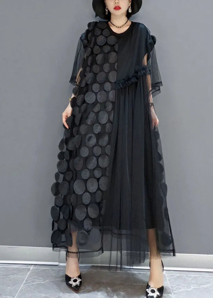 Black Tulle 3D Dot Asymmetric Party Dress