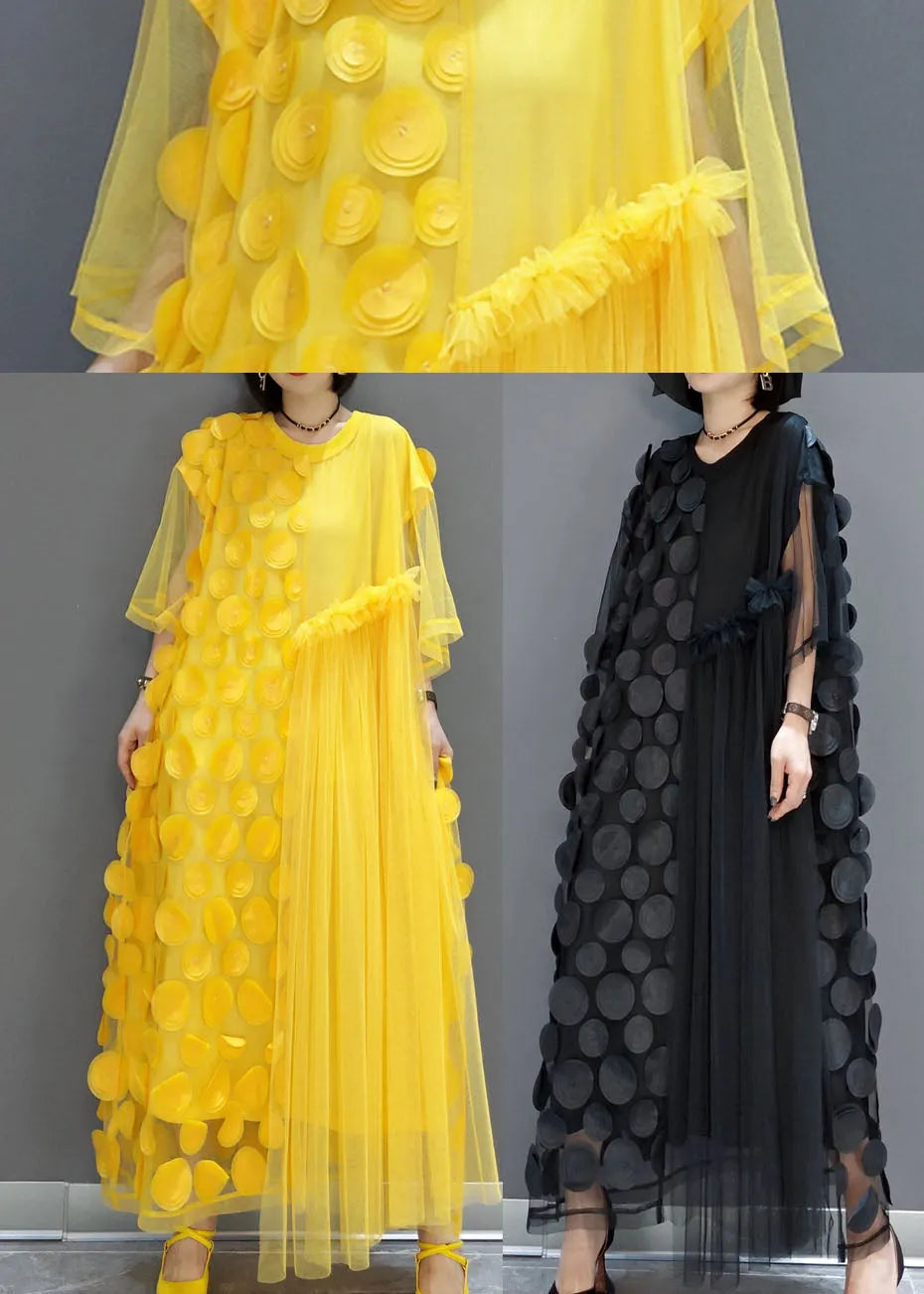 Black Tulle 3D Dot Asymmetric Party Dress